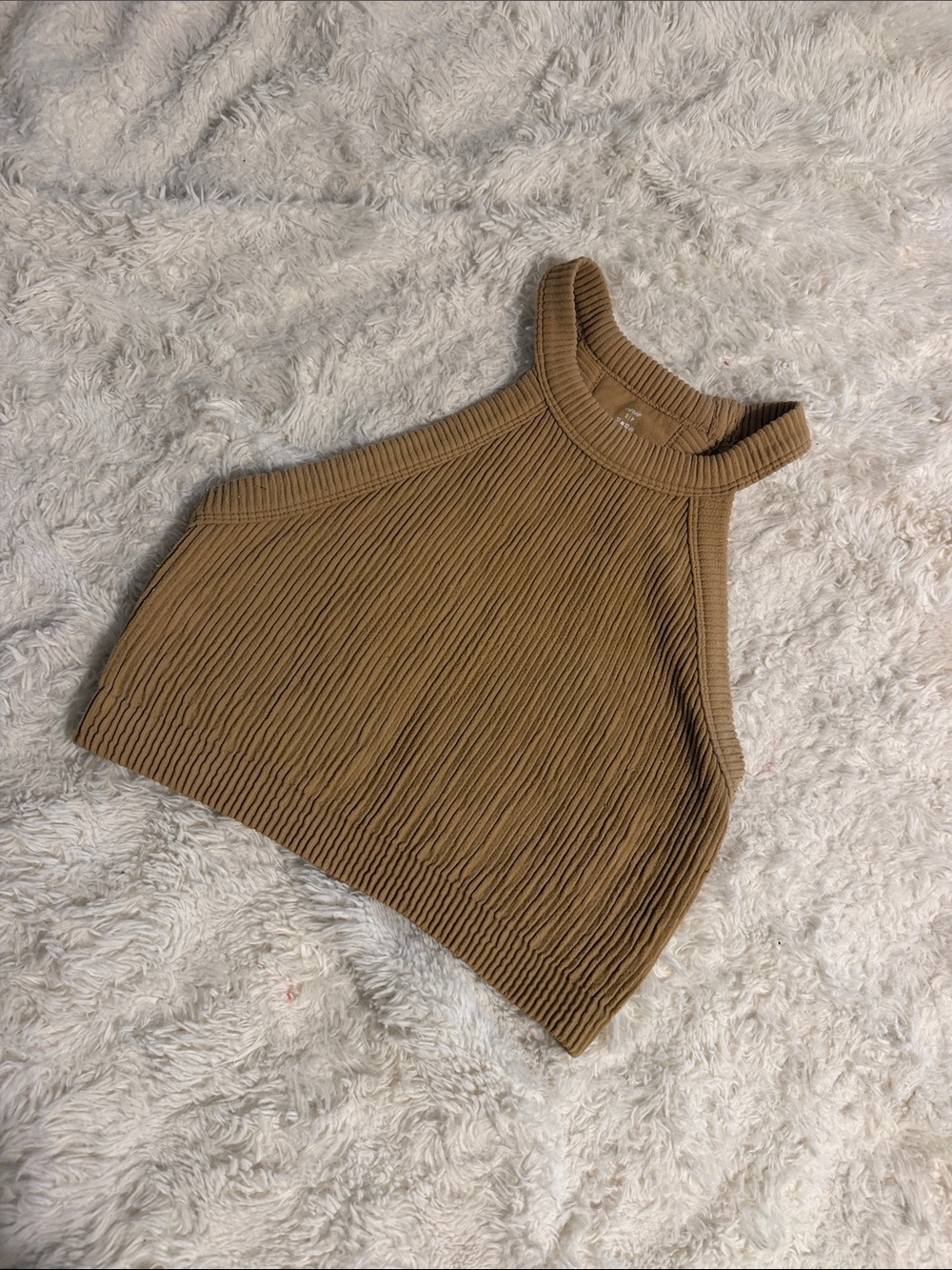Aerie Ribbed Halter Crop Top in Camel